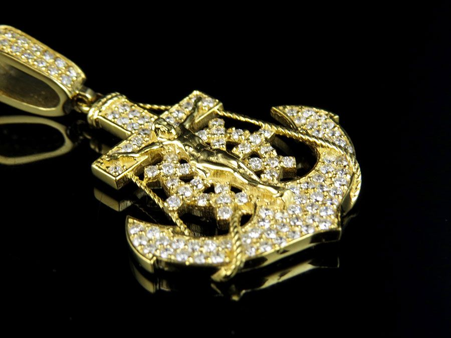 Anchor Crucifix Lab Grown Diamond Yellow Gold Pendant