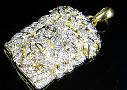 Yellow Gold Jesus Head Lab Grown Diamond Pendant