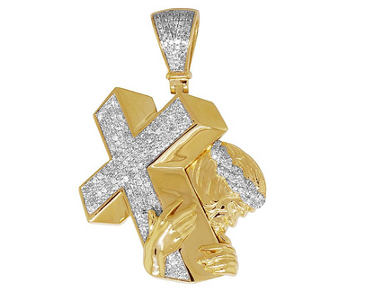 Jesus Christ Cross Yellow Gold Lab Grown Diamond Pendant