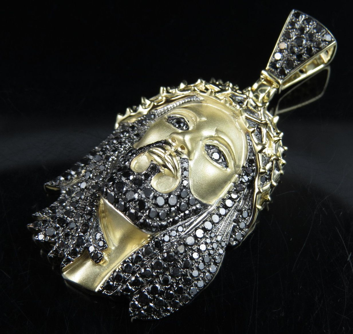 Lab Grown Diamond Black Onyx Matte Jesus Gold Pendant