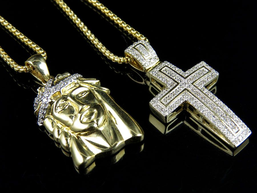Lab Grown Diamond Jesus Cross Chain Gold Pendant