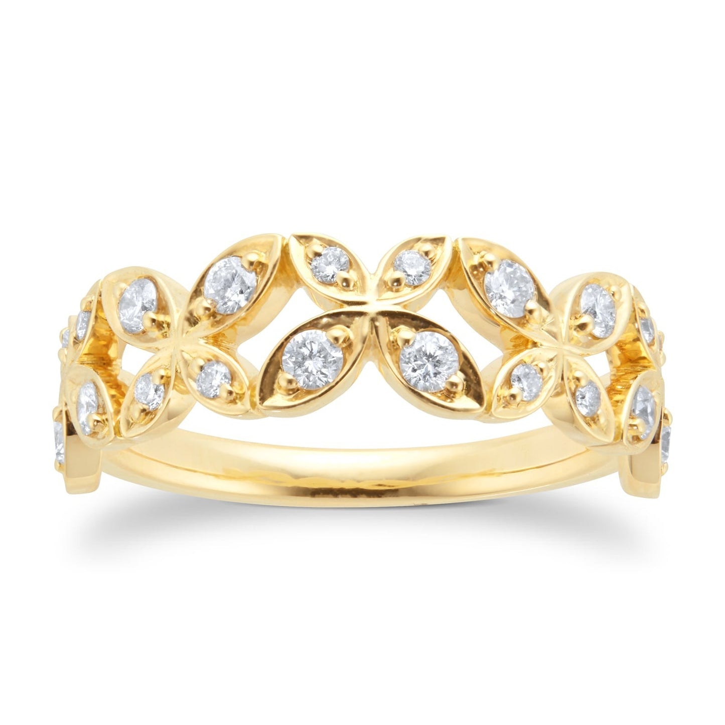 Yellow Gold Lab Diamond Flower Pattern Wedding Band