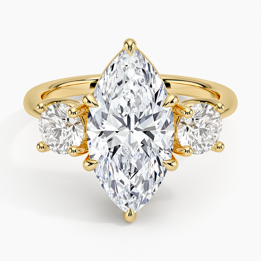 3 CT 3 Stone Lab Grown Diamond 18k Solid Gold Engagement Ring