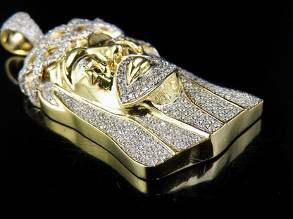 Yellow Gold Lab Grown Diamond Iced Out Jesus Pendant