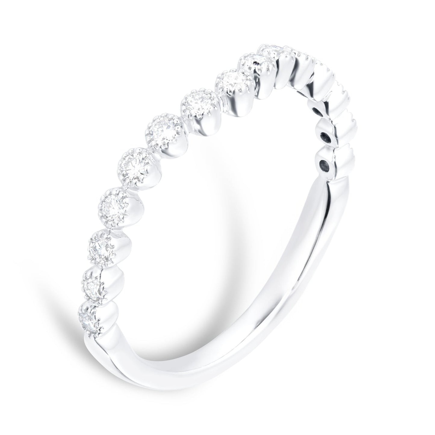 White Gold Lab Grown Diamond Bead Edge Wedding Band