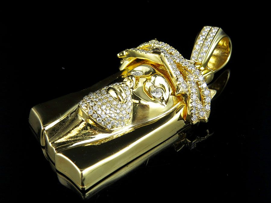 Yellow Solid Gold Lab Grown Diamond Jesus Pendant