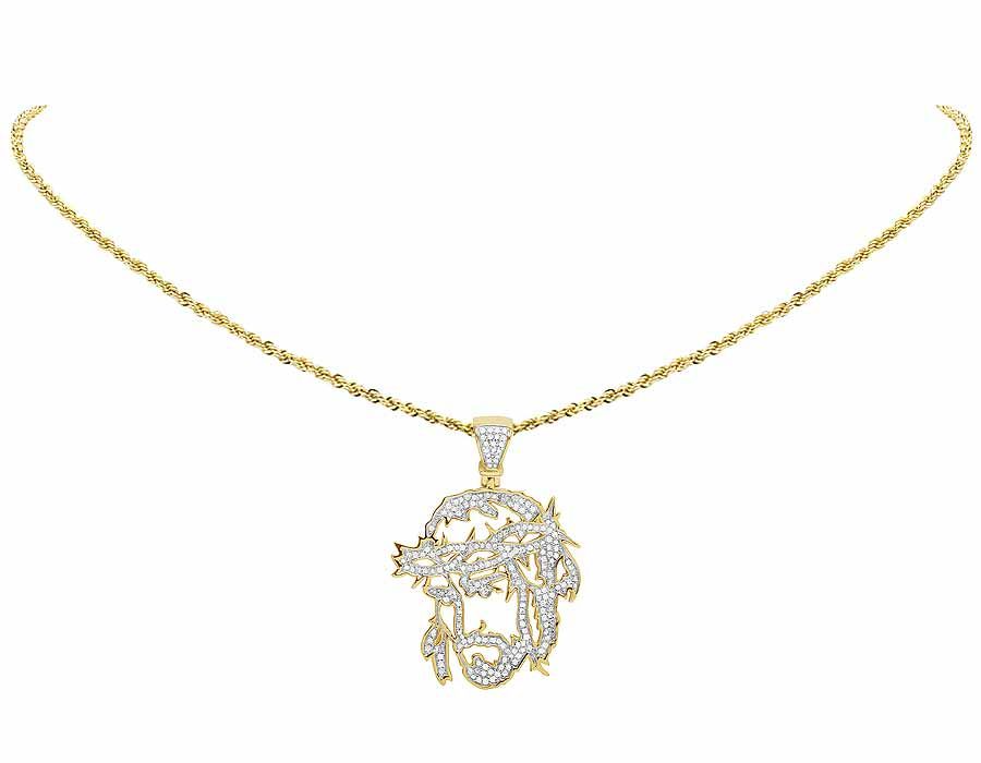 10K Gold Jesus Face Cutout Lab Grown Diamond Charm Pendant
