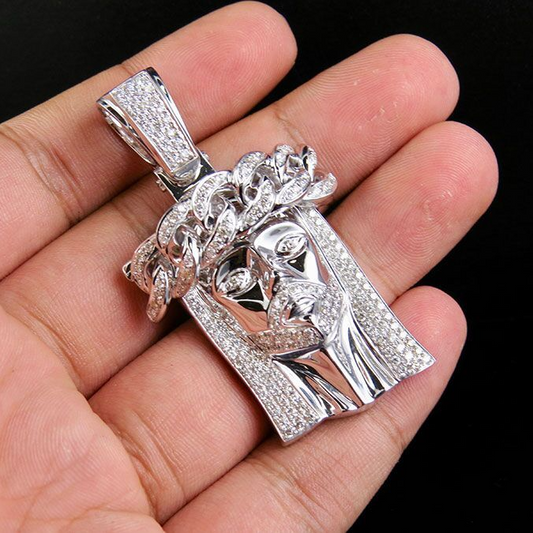 Lab Grown Diamond Crown Cuban Link Jesus Pendant