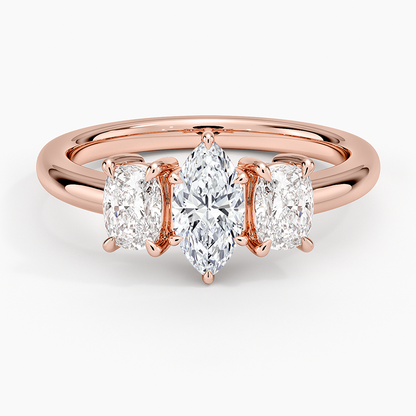 1/2 CT Three Stone Diamond 18k Yellow Gold Marquise Lab Grown Ring