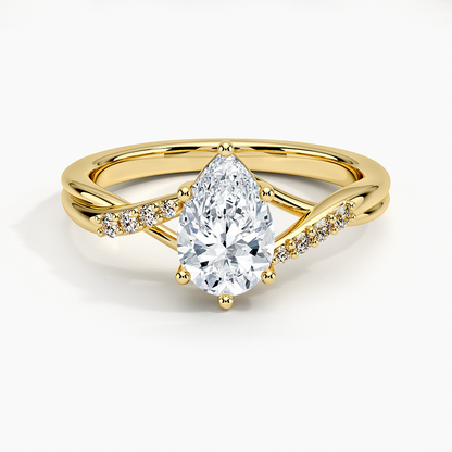 1 CT Lab Grown Diamond Pear Cut Twisted 18k Gold Ring