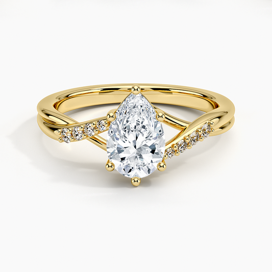 1 CT Lab Grown Diamond Pear Cut Twisted 18k Gold Ring