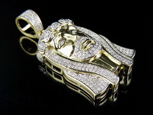 0.93 Inch Gold Lab Grown Diamond Jesus Face Pendant