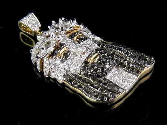 Black Onyx Lab Grown Diamond Gold Jesus Pendant