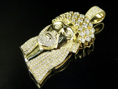 10K Yellow Gold Solitaire Bezel Crown Jesus Pendant