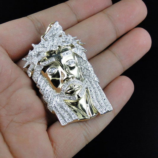 Lab Grown Diamond  Yellow Gold Jesus Head Pendant