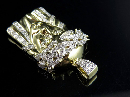 Yellow Gold Jesus Face Lab Grown Diamond Luxury Pendant