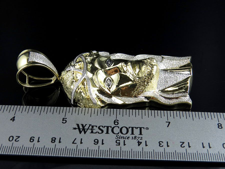 Jesus Piece Charm Pendant Yellow Gold Lab Grown Diamond