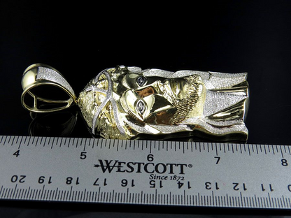Jesus Piece Charm Pendant Yellow Gold Lab Grown Diamond
