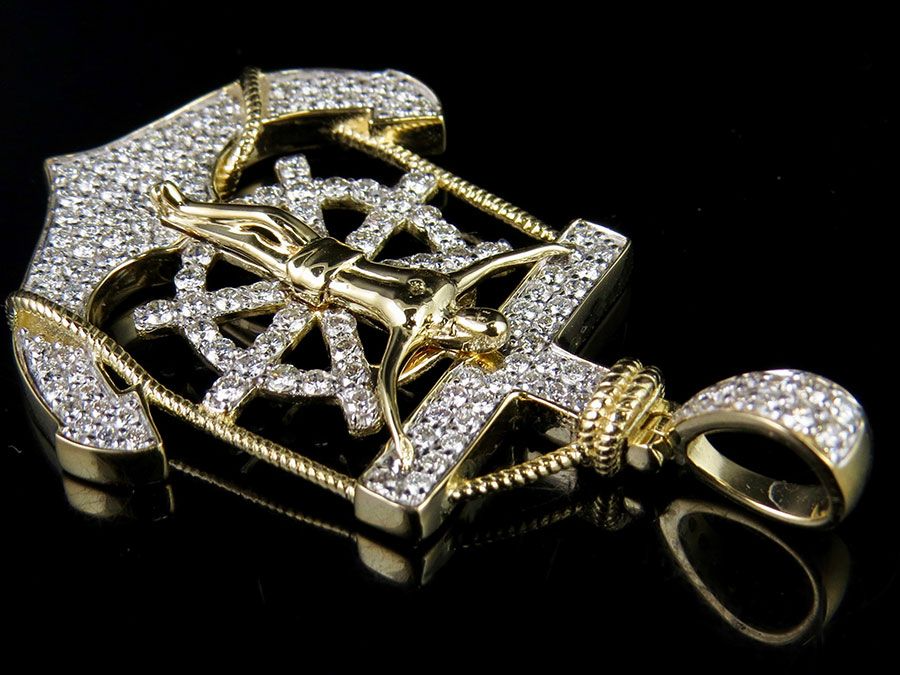 Anchor Crucified Jesus Lab Grown Diamond Gold Pendant
