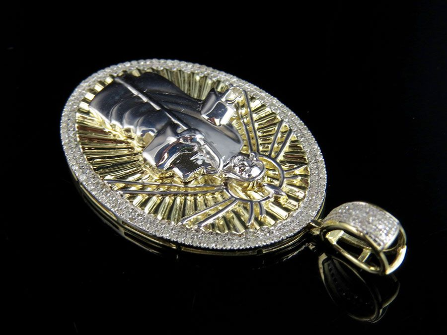 Two Tone Gold Lab Grown Diamond Jesu Medallion Pendant