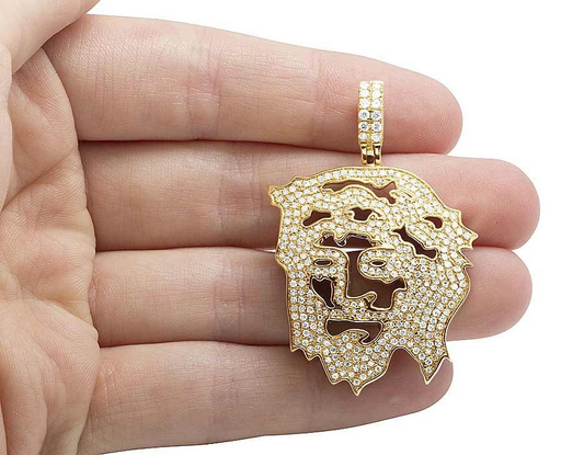 14K Yellow Gold Cutout Jesus Lab Grown Diamond Pendant
