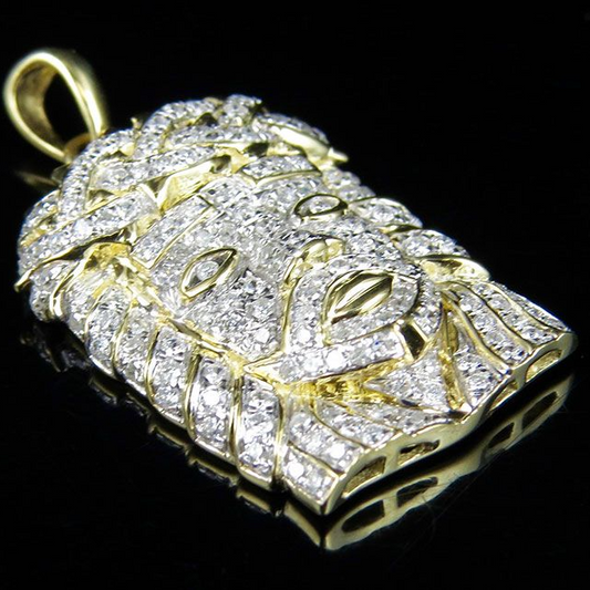 Yellow Gold Jesus Head Lab Grown Diamond Pendant