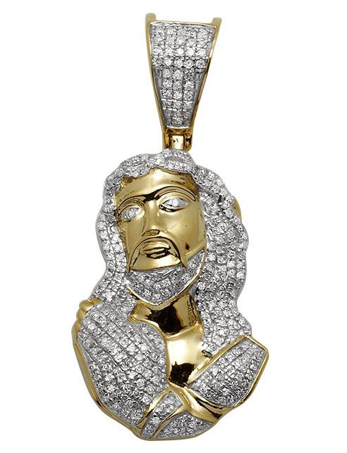 Jesus Praying Lab Grown Diamond Yellow Gold Pendant