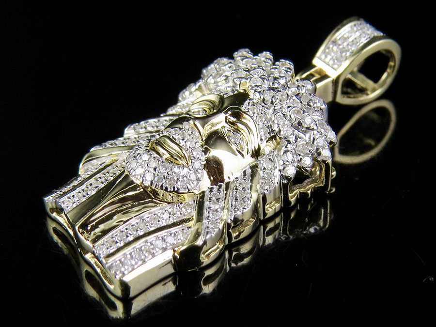 Yellow Gold Lab Grown Diamond Jesus Face Pendant
