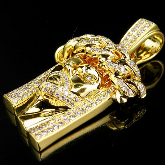 14K Yellow Gold Lab Grown Diamond Jesus Face Pendant