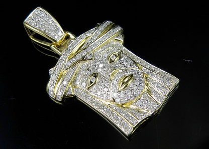 Jesus Head Iced  Out Lab Grown Diamond Yellow Gold Pendant