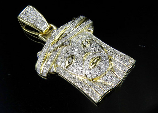 Jesus Head Iced  Out Lab Grown Diamond Yellow Gold Pendant