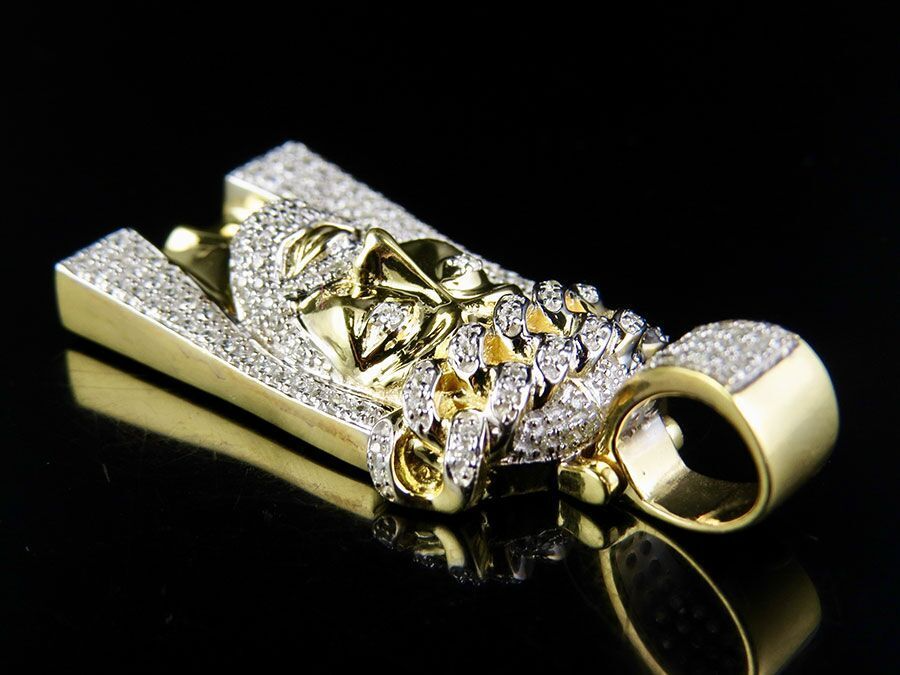 Jesus Crown Cuban Link CVD Diamond Yellow Gold Pendant