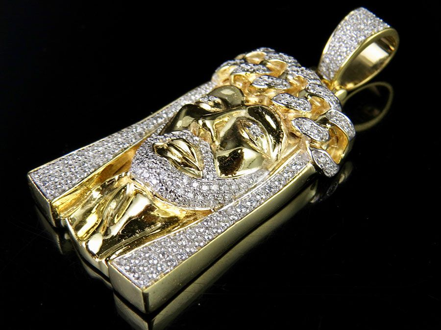 Jesus Cuban Crown Gold Lab Grown Diamond Pendant