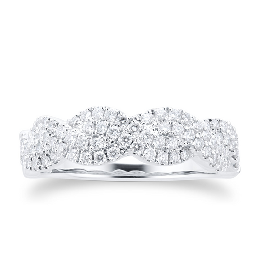 Two Row Lab Diamond Twist Eternity Gold Wedding Band