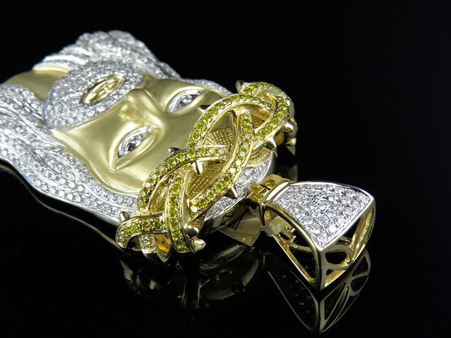 10K Gold Jesus Face Matte Lab Grown Diamond Pendant