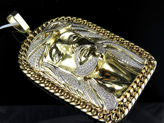 Jesus Face Cuban Link Gold Lab Grown Diamond Pendant