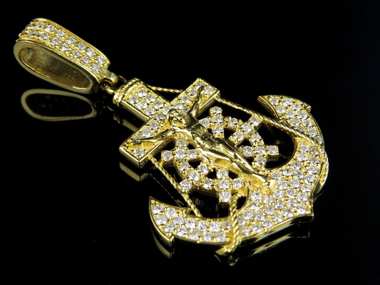 Anchor Crucifix Lab Grown Diamond Yellow Gold Pendant