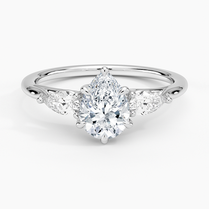1 CT Pear Cut Lab Grown Diamond 3 Stone Engagement Ring