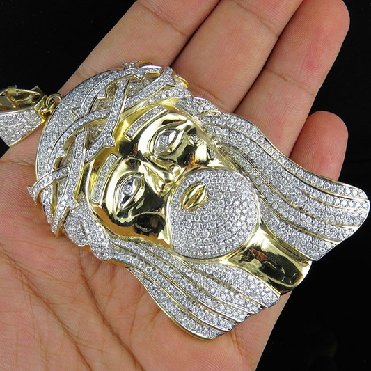 10K Gold Iced Out Jesus lab Grown Diamond Pendant