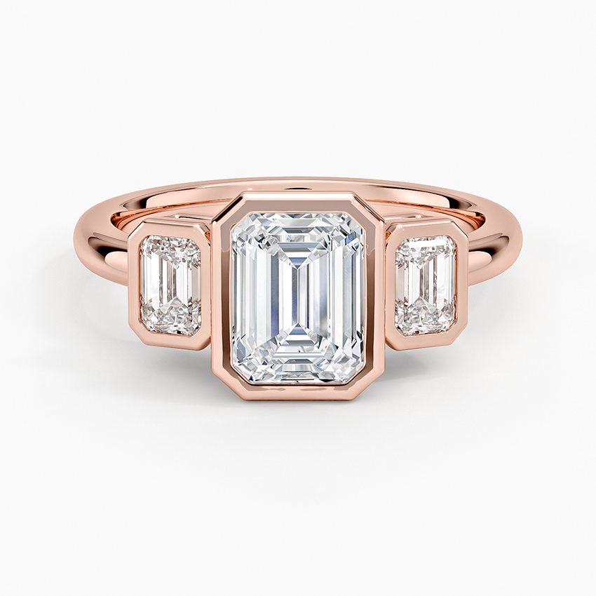 1 1/4 CT Emerald Cut Lab Grown Diamond Bezel Set 3 Ston Engagement Ring