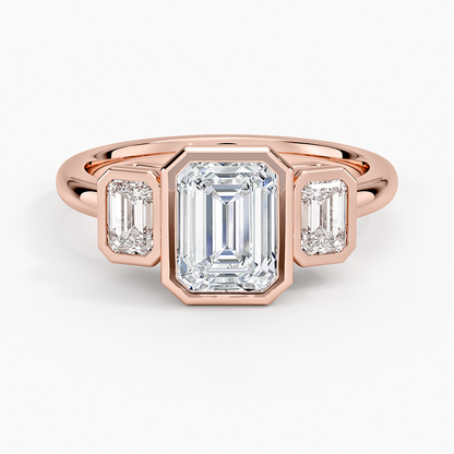 1 1/4 CT Emerald Cut Lab Grown Diamond Bezel Set 3 Ston Engagement Ring