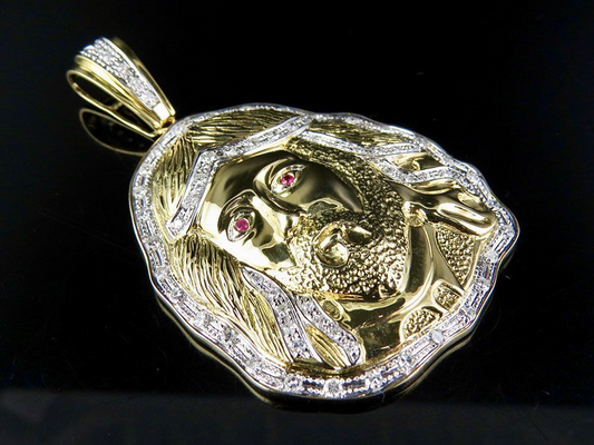Ruby Eyes Lab Grown Diamond Gold Jesus Pendant