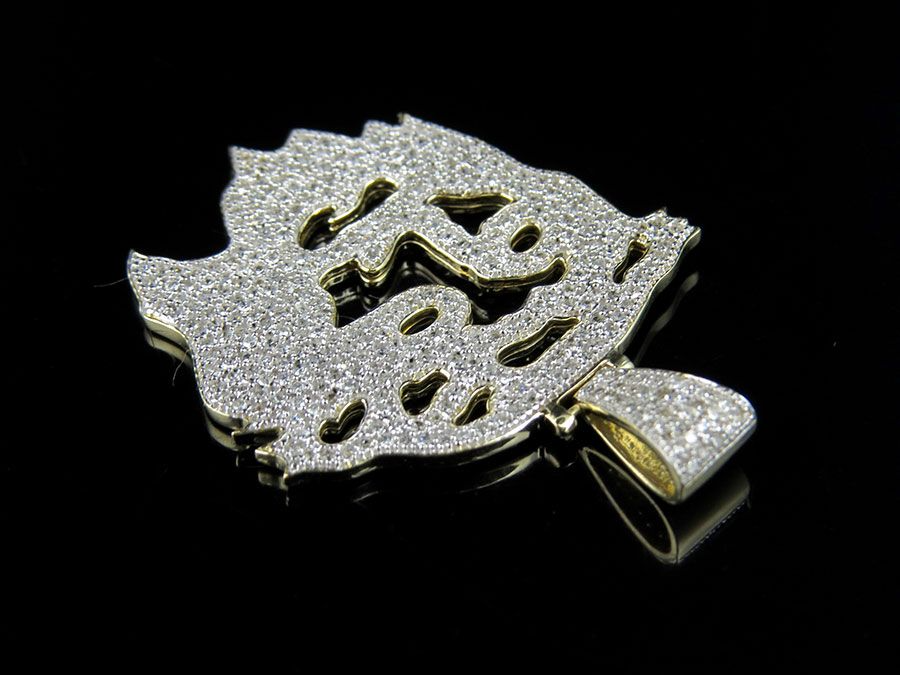 Lab Grown Diamond Jesus Digital Face Charm Gold Pendant