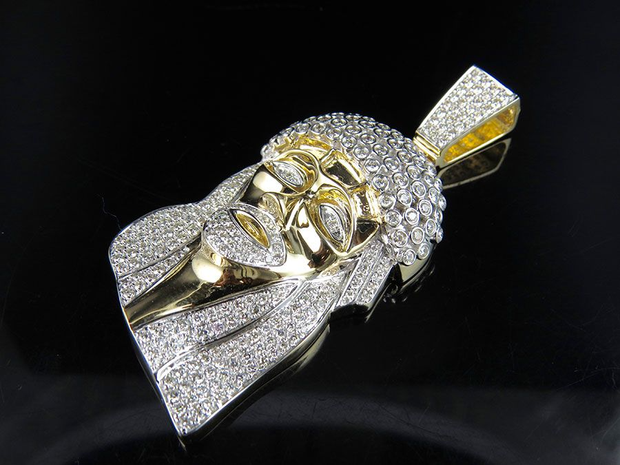 Jesus Head Lab Grown Diamond Yellow Gold Pendant
