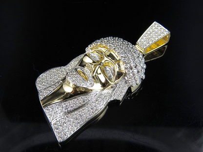 Jesus Head Lab Grown Diamond Yellow Gold Pendant