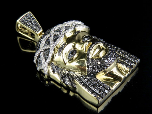 10K Gold Black Onyx Lab Grown Diamond Jesus Pendant