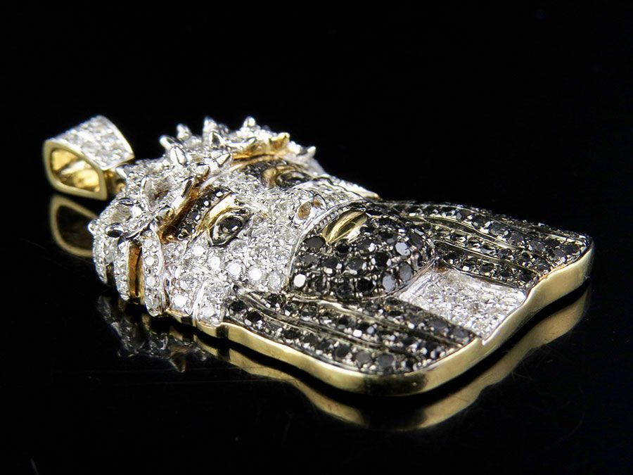Black Onyx Lab Grown Diamond Gold Jesus Pendant