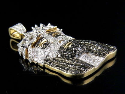 Black Onyx Lab Grown Diamond Gold Jesus Pendant