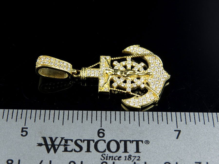 Anchor Crucifix Lab Grown Diamond Yellow Gold Pendant