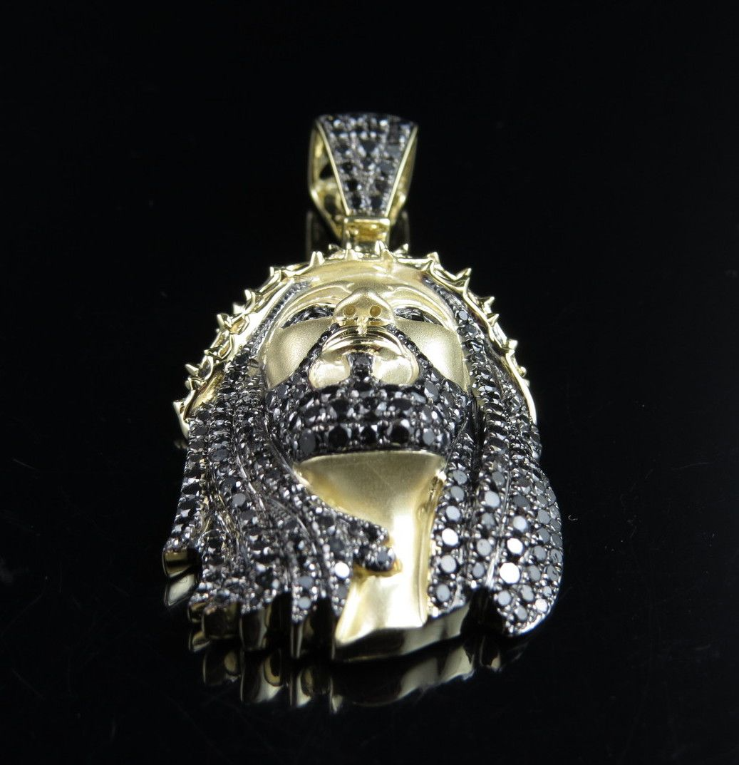 Lab Grown Diamond Black Onyx Matte Jesus Gold Pendant